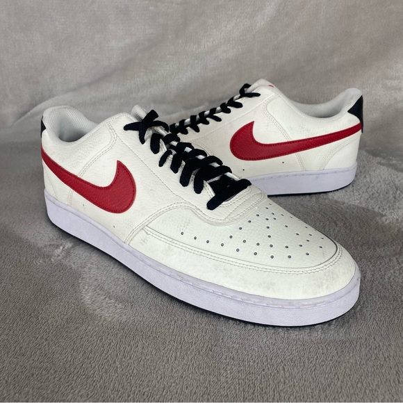Nike Court Vision Low Sail Men's Sneakers Shoes Size 13 White Red Leather - Picture 3 of 11